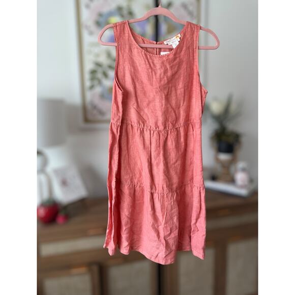 C&C California 100% Linen Sleeveless Tiered Mini Dress Coral Womens Size Small - Picture 4 of 10